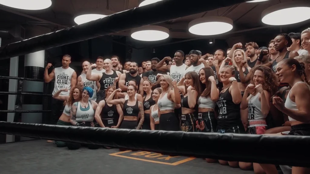 The whole fight camp together in the ring at Gymbox