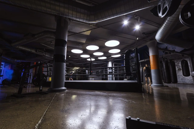 The boxing ring and bags at Gymbox Victoria
