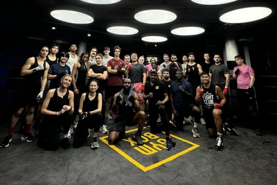 A full camp group photo on the gym floor