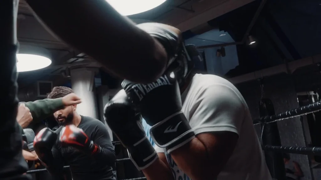 Fighters trading punches in the ring